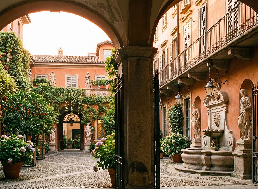 Historic Italian courtyard with arches